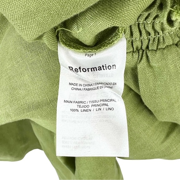 Reformation Vera Linen 2 Piece Set - Green Smocked Top & Matching Cropped Pants - Picture 11 of 12